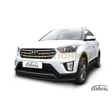 Защита передняя чёрная сталь радиусная 42 мм на 4х4 Slitkoff для Hyundai Creta 2016-2021