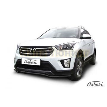 Защита передняя чёрная сталь волна 42 мм на 4х4 Slitkoff для Hyundai Creta 2016-2021