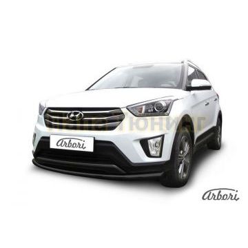 Защита передняя чёрная сталь радиусная 57 мм на 4х4 Slitkoff для Hyundai Creta 2016-2021