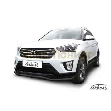 Защита передняя чёрная сталь волна 57 мм на 4х4 Slitkoff для Hyundai Creta 2016-2021