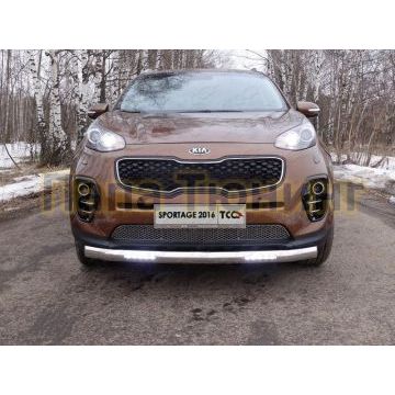 Защита передняя овальная с ДХО 75х42 мм ТСС для Kia Sportage 2016-2018