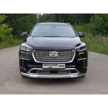 Защита передняя овальная с ДХО 75х42 мм ТСС для Hyundai Santa Fe Grand 2016-