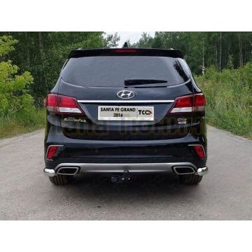 Защита задняя овальные уголки 75х42 мм ТСС для Hyundai Santa Fe Grand 2016-