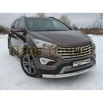 Защита переднего бампера овальная 75-42 мм ТСС для Hyundai Santa Fe Grand 2014-2016