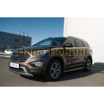 Защита передняя овальная двойная 75х42 дуга РусСталь для Hyundai Santa Fe Grand 2014-2016