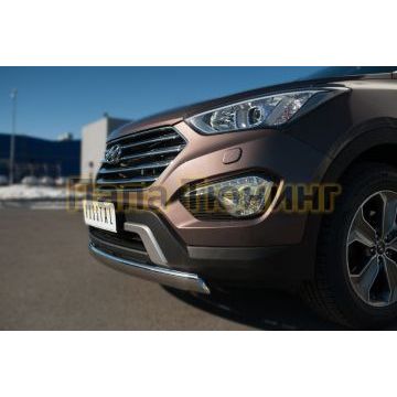 Защита передняя овальная двойная 75х42 дуга РусСталь для Hyundai Santa Fe Grand 2014-2016