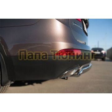 Защита заднего бампера овальная 75х42 мм дуга РусСталь для Hyundai Santa Fe Grand 2014-2016