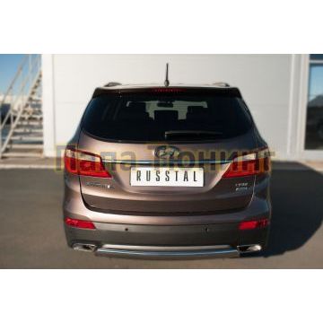 Защита заднего бампера овальная 75х42 мм дуга РусСталь для Hyundai Santa Fe Grand 2014-2016