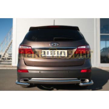 Защита заднего бампера овальная 75х42 мм дуга РусСталь для Hyundai Santa Fe Grand 2014-2016