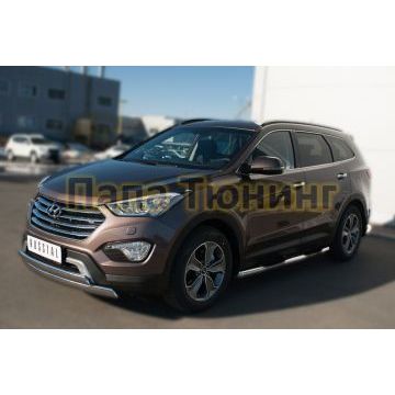 Защита передняя двойная 74х42-75х42 мм РусСталь для Hyundai Santa Fe Grand 2014-2016