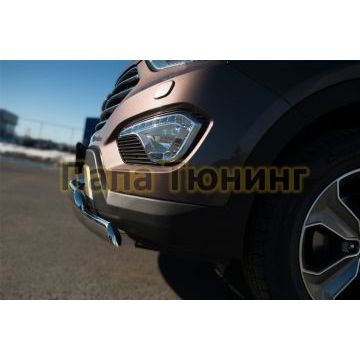Защита передняя двойная 74х42-75х42 мм РусСталь для Hyundai Santa Fe Grand 2014-2016