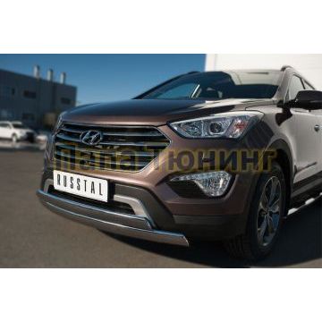 Защита передняя двойная 74х42-75х42 мм РусСталь для Hyundai Santa Fe Grand 2014-2016