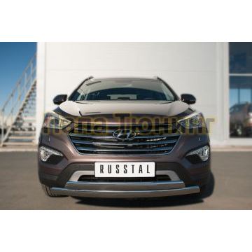 Защита передняя двойная 74х42-75х42 мм РусСталь для Hyundai Santa Fe Grand 2014-2016