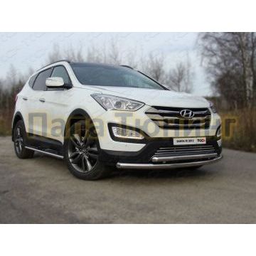 Защита передняя двойная 60-50 мм ТСС для Hyundai Santa Fe 2012-2015 Защита передняя двойная 60-50 мм ТСС для Hyundai Santa Fe 2012-2015