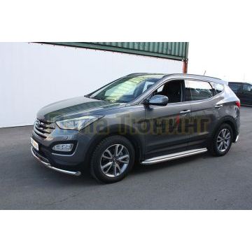 Пороги с площадкой алюминиевый лист 60 мм ALFeco для Hyundai Santa Fe 2012-2015