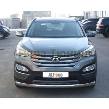 Защита передняя овальная большая 75х42 мм ALFeco для Hyundai Santa Fe 2012-2015