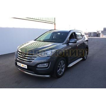 Защита передняя овальная большая 75х42 мм ALFeco для Hyundai Santa Fe 2012-2015