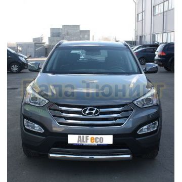 Защита передняя овальная малая 75х42 мм ALFeco для Hyundai Santa Fe 2012-2015