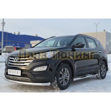 Защита переднего бампера d76 секции РусСталь для Hyundai Santa Fe 2012-2015