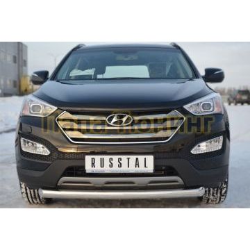 Защита переднего бампера d76 дуга РусСталь для Hyundai Santa Fe 2012-2015