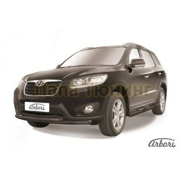 Защита передняя чёрная сталь двойная 57-57 мм Slitkoff для Hyundai Santa Fe 2010-2012