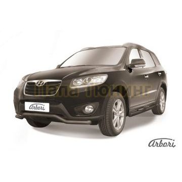 Защита передняя чёрная сталь волна 57 мм Slitkoff для Hyundai Santa Fe 2010-2012 Защита передняя чёрная сталь волна 57 мм Slitkoff для Hyundai Santa Fe 2010-2012