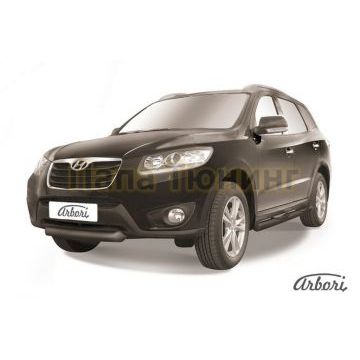 Защита передняя чёрная сталь короткая 76 мм Slitkoff для Hyundai Santa Fe 2010-2012 Защита передняя чёрная сталь короткая 76 мм Slitkoff для Hyundai Santa Fe 2010-2012