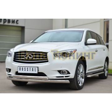 Защита передняя овальная двойная 75х42-75х42 мм РусСталь для Infiniti QX60/JX35 2012-2016