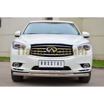 Защита передняя овальная двойная 75х42-75х42 мм РусСталь для Infiniti QX60/JX35 2012-2016