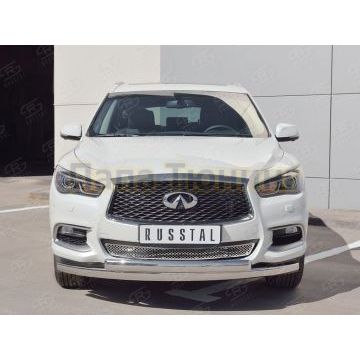 Защита передняя овальная двойная 75х42 мм РусСталь для Infiniti QX60 2016-