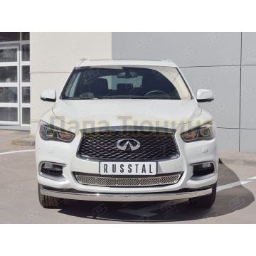 Защита передняя овальная 75х42 мм РусСталь для Infiniti QX60 2016-
