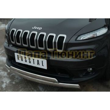 Защита передняя овальная двойная 75х42-75х42 мм РусСталь для Jeep Cherokee 2014-2018