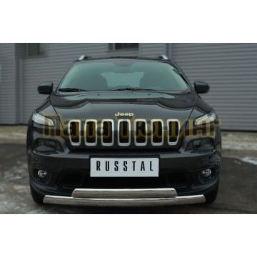 Защита передняя овальная двойная 75х42-75х42 мм РусСталь для Jeep Cherokee 2014-2018