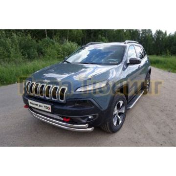 Защита передняя двойная 60-60 мм ТСС для Jeep Cherokee Trailhawk 2014-