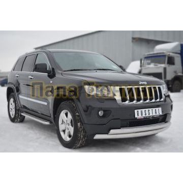 Защита передняя овальная двойная 75х42х2 мм РусСталь для Jeep Grand Cherokee 2010-2013