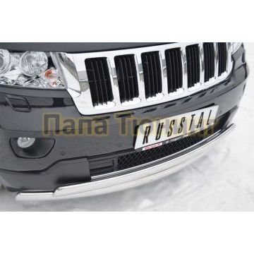 Защита передняя овальная двойная 75х42х2 мм РусСталь для Jeep Grand Cherokee 2010-2013