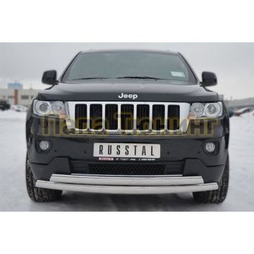 Защита передняя овальная двойная 75х42х2 мм РусСталь для Jeep Grand Cherokee 2010-2013