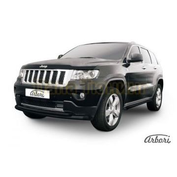 Защита передняя чёрная сталь двойная радиусная 76-57 мм Slitkoff для Jeep Grand Cherokee 2010-2013