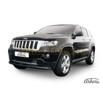 Защита передняя чёрная сталь радиусная 76 мм Slitkoff для Jeep Grand Cherokee 2010-2013