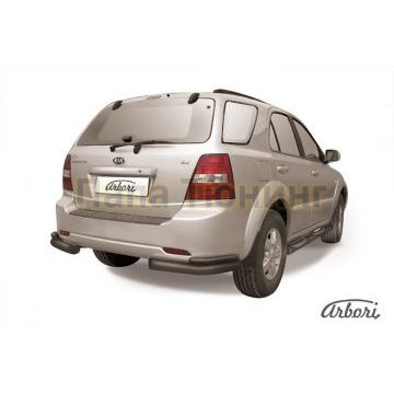 Защита задняя двойные уголки чёрная сталь 76-42 мм Slitkoff для Kia Sorento 2006-2009