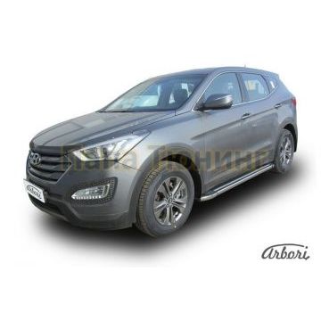 Пороги алюминиевые Arbori Luxe Black черные для Hyundai Santa Fe 2012-2018
