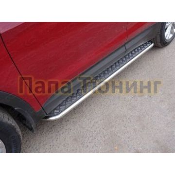 Пороги с площадкой алюминиевый лист 42 мм ТСС для Hyundai Santa Fe 2015-2018 Пороги с площадкой алюминиевый лист 42 мм ТСС для Hyundai Santa Fe 2015-2018