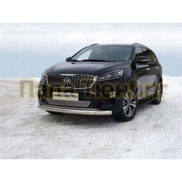 Защита передняя овальная 75х42 мм ТСС для Kia Sorento Prime 2018-
