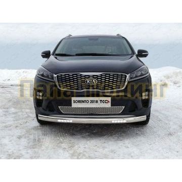 Защита передняя овальная с ДХО 75х42 мм ТСС для Kia Sorento Prime 2018-