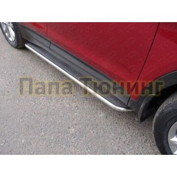 Пороги с площадкой нержавеющий лист 42 мм ТСС для Hyundai Santa Fe 2015-2018 Пороги с площадкой нержавеющий лист 42 мм ТСС для Hyundai Santa Fe 2015-2018