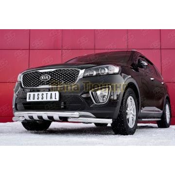 Защита передняя двойная с клыками d57-d57 РусСталь для Kia Sorento Prime 2015-2017