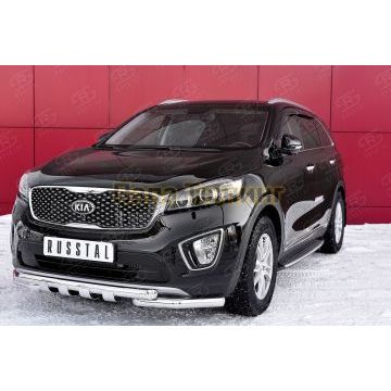 Защита передняя двойная с клыками d57-d57 РусСталь для Kia Sorento Prime 2015-2017