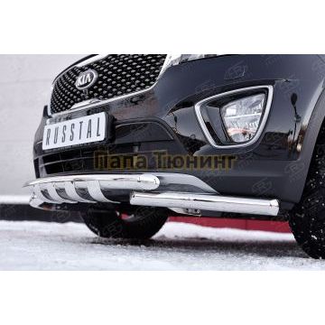 Защита передняя двойная с клыками d57-d57 РусСталь для Kia Sorento Prime 2015-2017
