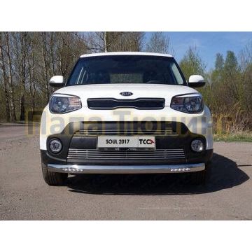 Защита передняя овальная с ДХО 75х42 мм ТСС для Kia Soul 2016-2019 Защита передняя овальная с ДХО 75х42 мм ТСС для Kia Soul 2016-2019