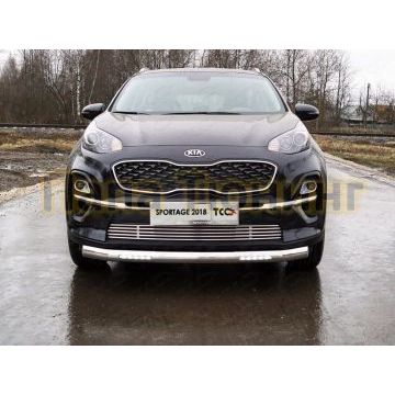 Защита передняя овальная с ДХО 75х42 мм для Kia Sportage 2018-2021 Защита передняя овальная с ДХО 75х42 мм для Kia Sportage 2018-2021